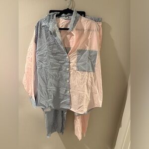 Love & Lore Size L Striped Colorblock Sleep Shirt & Pants Poplin Pajama‎ Set